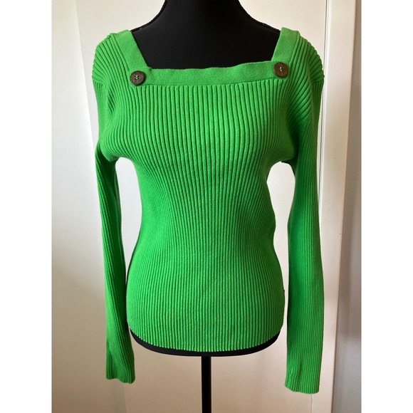 Tommy Hilfiger Green Ribbed Knit Square Neck Long Sleeve Top w/ Nautical sz M - Picture 1 of 5